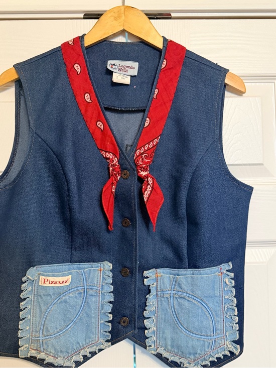Jackets & Blazers - Vintage 80s 90s Legends West Denim Vest Red Bandana Texas Fringe Pocket